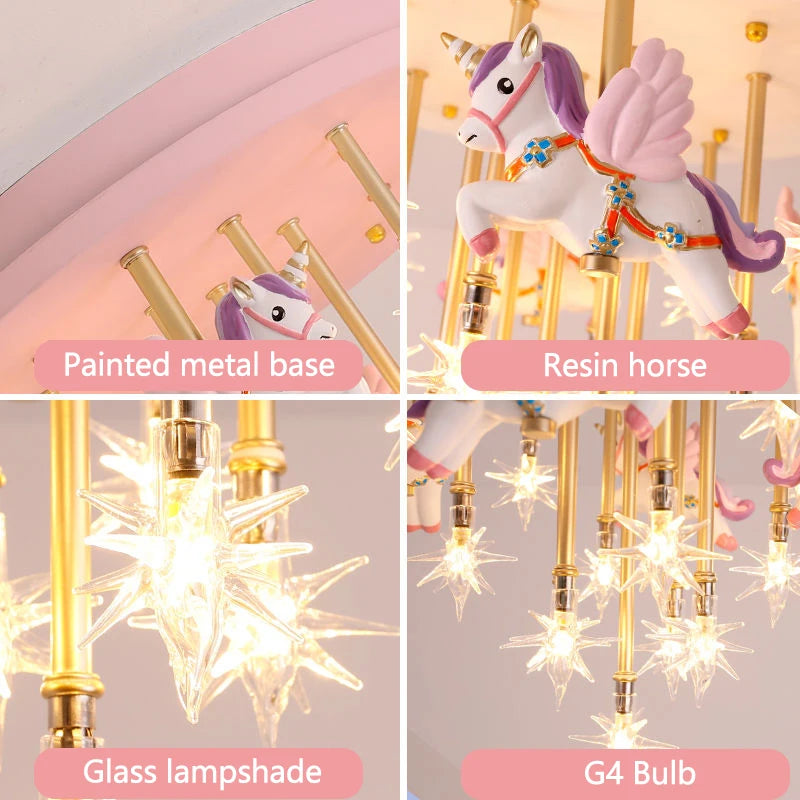 36W Cute Resin Horse Kids Ceiling Lamp - Pink/Blue LED Princess Bedroom Light for Children  @ ghoddosh.com