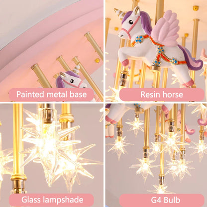 36W Cute Resin Horse Kids Ceiling Lamp - Pink/Blue LED Princess Bedroom Light for Children  @ ghoddosh.com