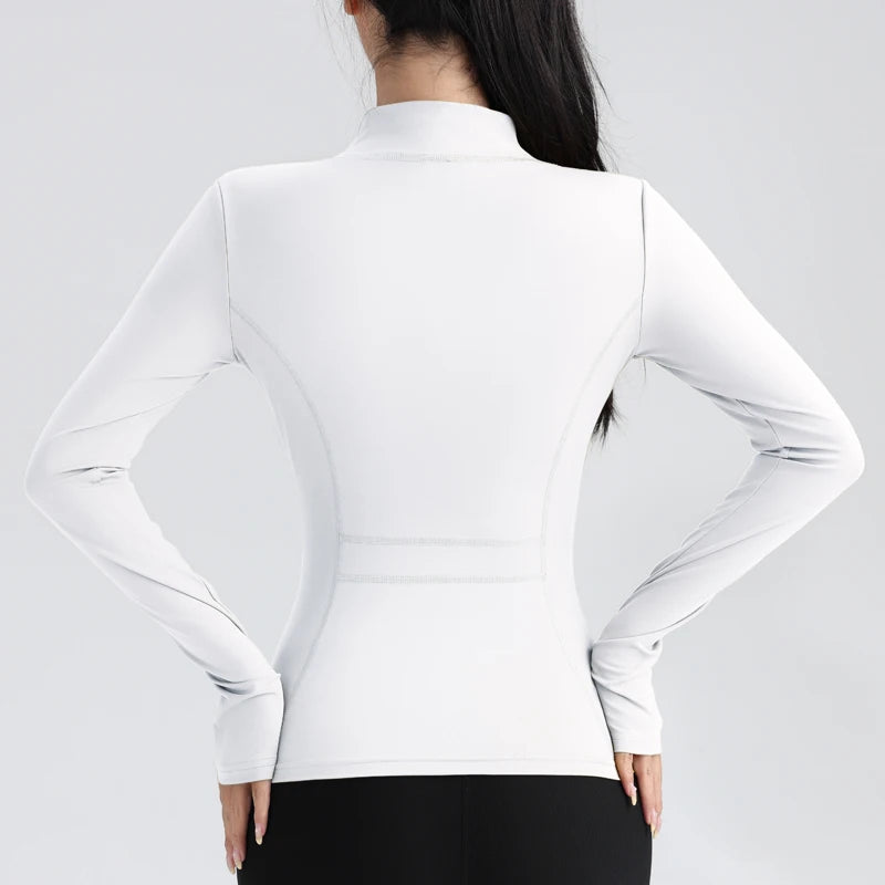 Women’s Full-Zip Athletic Jacket with Thumbholes – Stretch Fit Long Sleeve Sports Top - Ghoddosh.com

