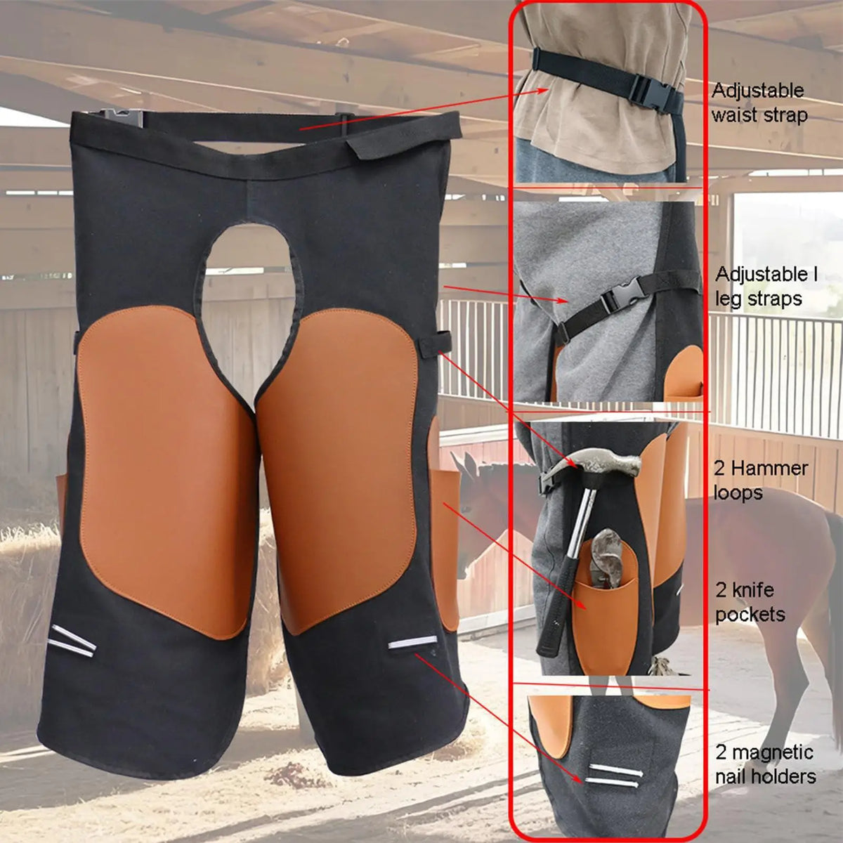 Farrier Apron Pants for Men Heavy Duty Protective Gear with Knee Braces & Adjustable Shoulder Straps  Artificial Leather Equine Care Chaps @ ghoddosh.com