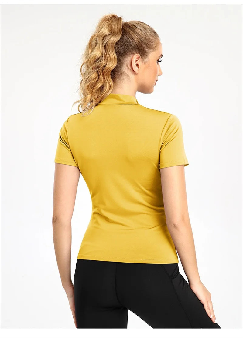 Active Crop Top Sports Women riding Short Sleeve Quarter Zipper