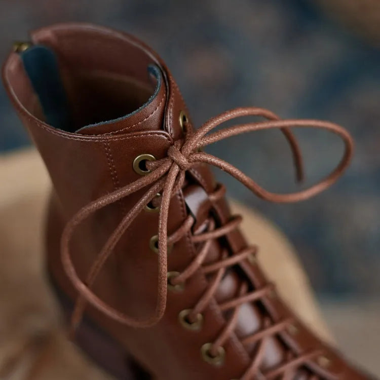 New  Split Leather Women  Round Toe  Chunky Heels Boots - Ghoddosh