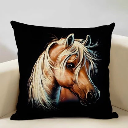  Horse Customized Cushion Cover  45x45cm Linen Pillow Case - Ghoddosh