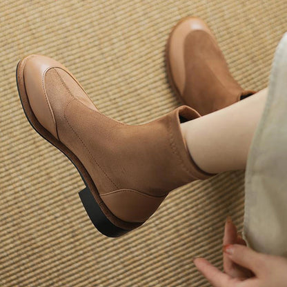 Microfiber Low Heels Modern Chelsea Motorcycle Boots Casual Winter Autumn Vintage Women Elastic Ankle Boots - Ghoddosh 