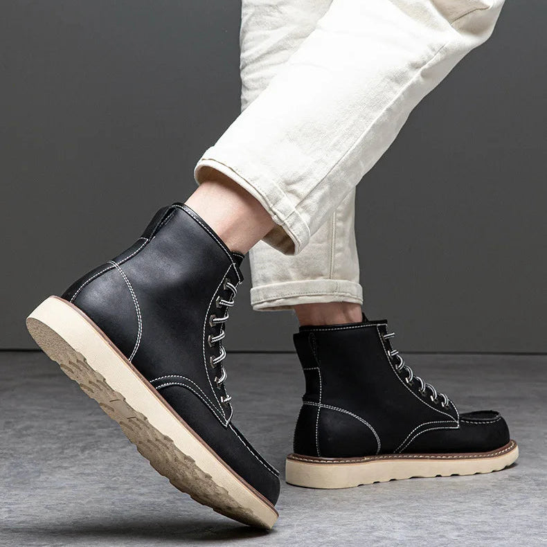 Vintage British Casual Men Shoes Handmade Autumn Winter Snow Plush Warm Leather Ankle Boots Leather @ ghoddosh.com