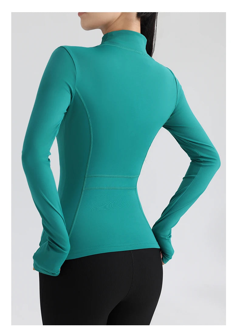 Women’s Full-Zip Athletic Jacket with Thumbholes – Stretch Fit Long Sleeve Sports Top- Ghoddosh.com


