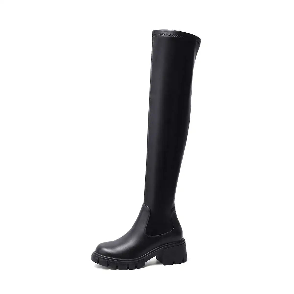 Big Size Cow Leather Stretch Over-the-knee Boots - Ghoddosh