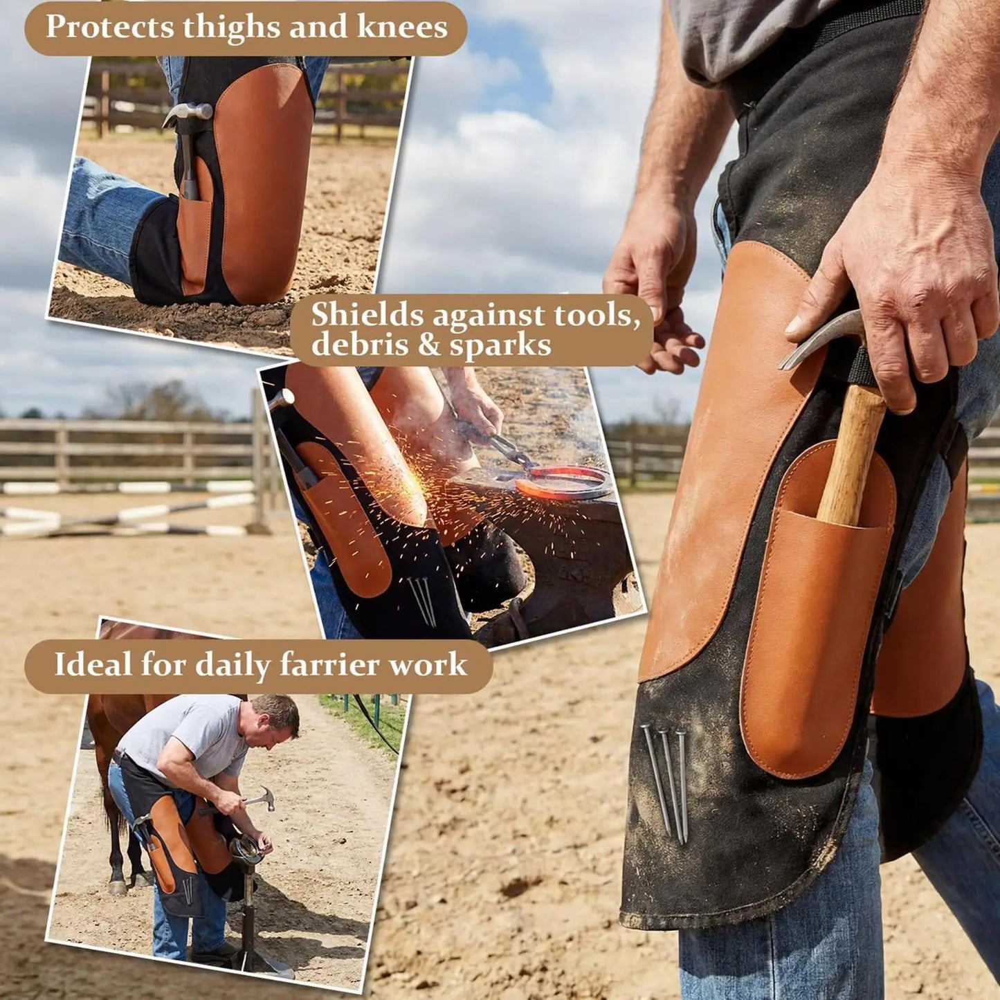 Farrier Apron Pants for Men Heavy Duty Protective Gear with Knee Braces & Adjustable Shoulder Straps  Artificial Leather Equine Care Chaps @ ghoddosh.com