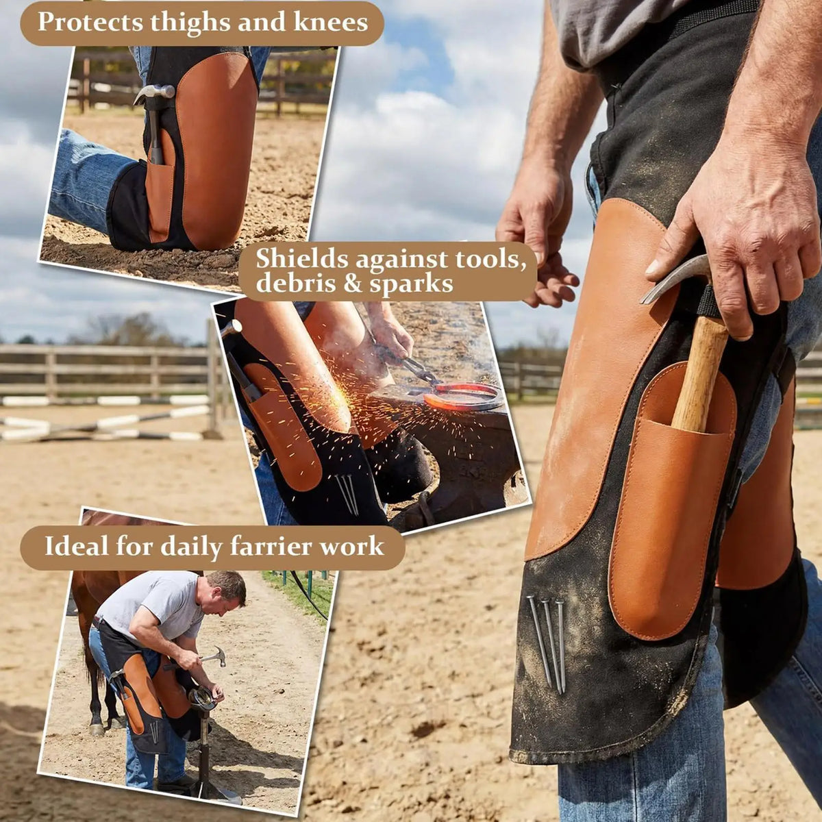 Farrier Apron Pants for Men Heavy Duty Protective Gear with Knee Braces & Adjustable Shoulder Straps  Artificial Leather Equine Care Chaps @ ghoddosh.com