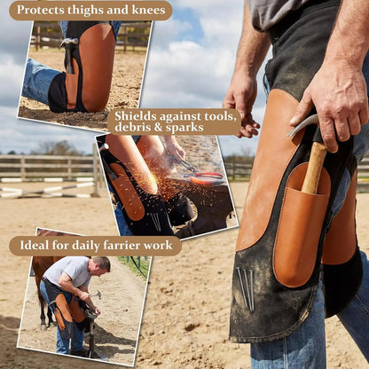 Farrier Apron Pants for Men Heavy Duty Protective Gear with Knee Braces & Adjustable Shoulder Straps  Artificial Leather Equine Care Chaps @ ghoddosh.com