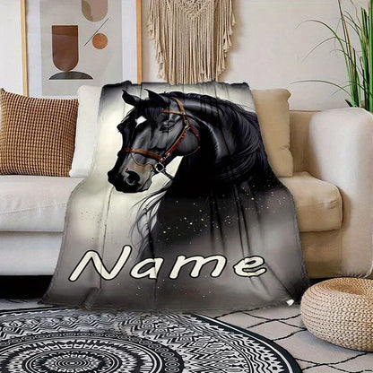 Personalized Custom Name Black Horse Flannel Blanket / Soft Flannel - ghoddosh.com