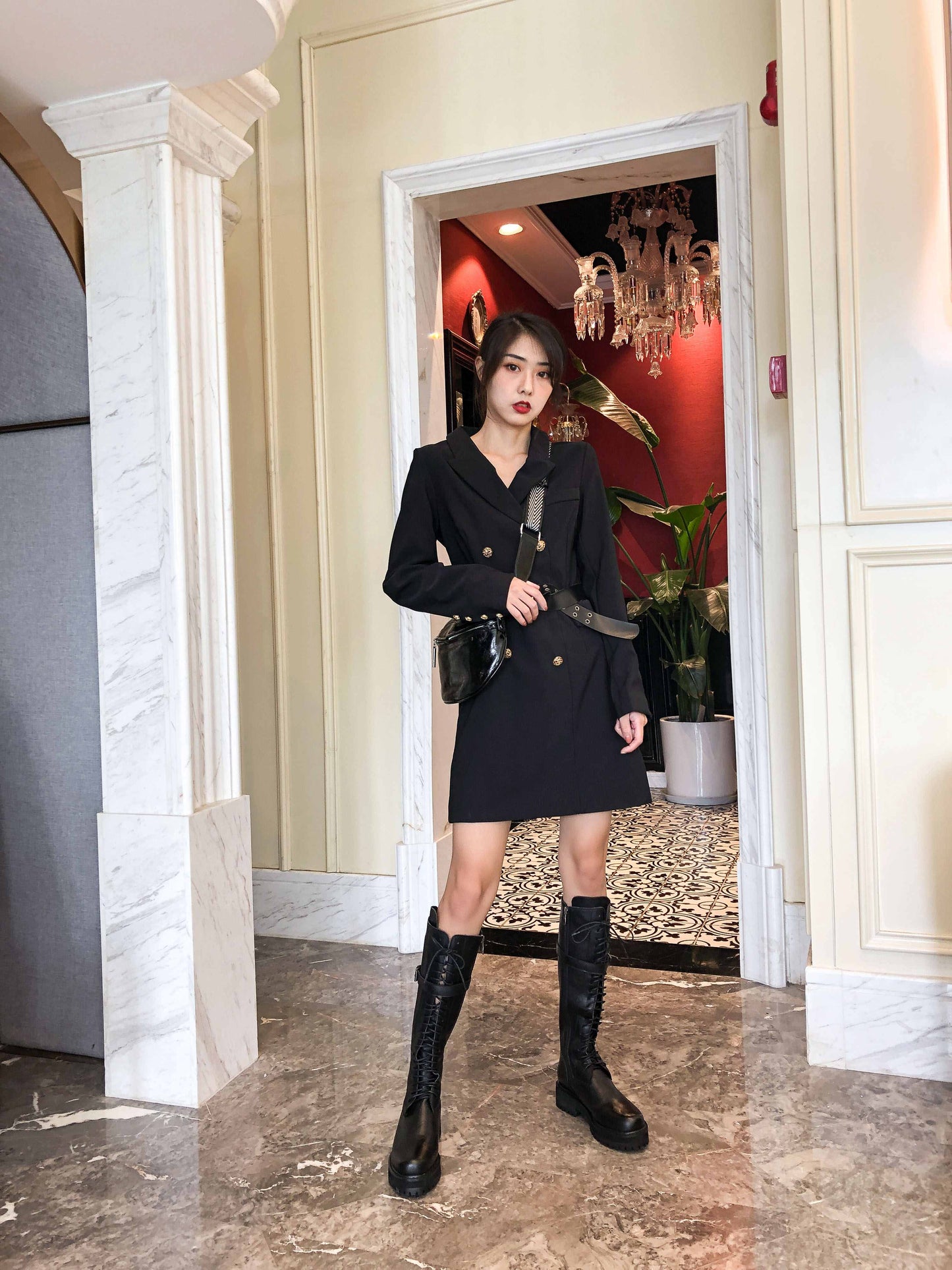 Genuine Leather Lace Up Med Heels  Round Toe Punk Superstar Riding  Over-the-knee Boots - Ghoddosh