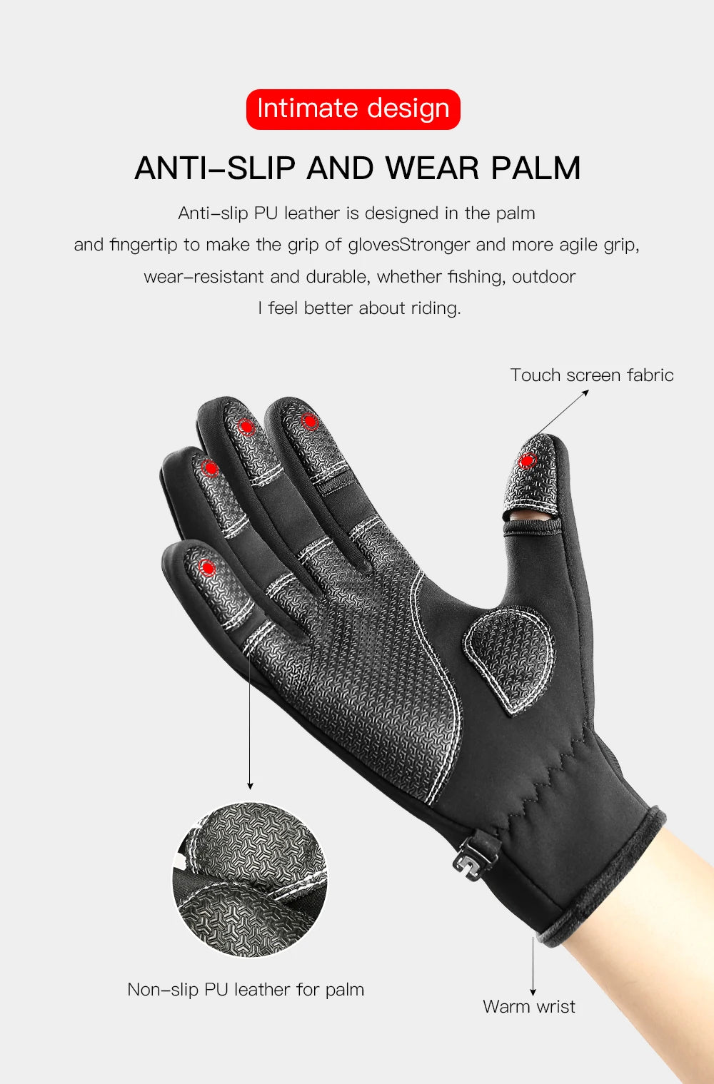Unisex Winter Warm Outdoor Riding   Non-slip Gloves /  Two-finger Touch Screen  - mobile friendly