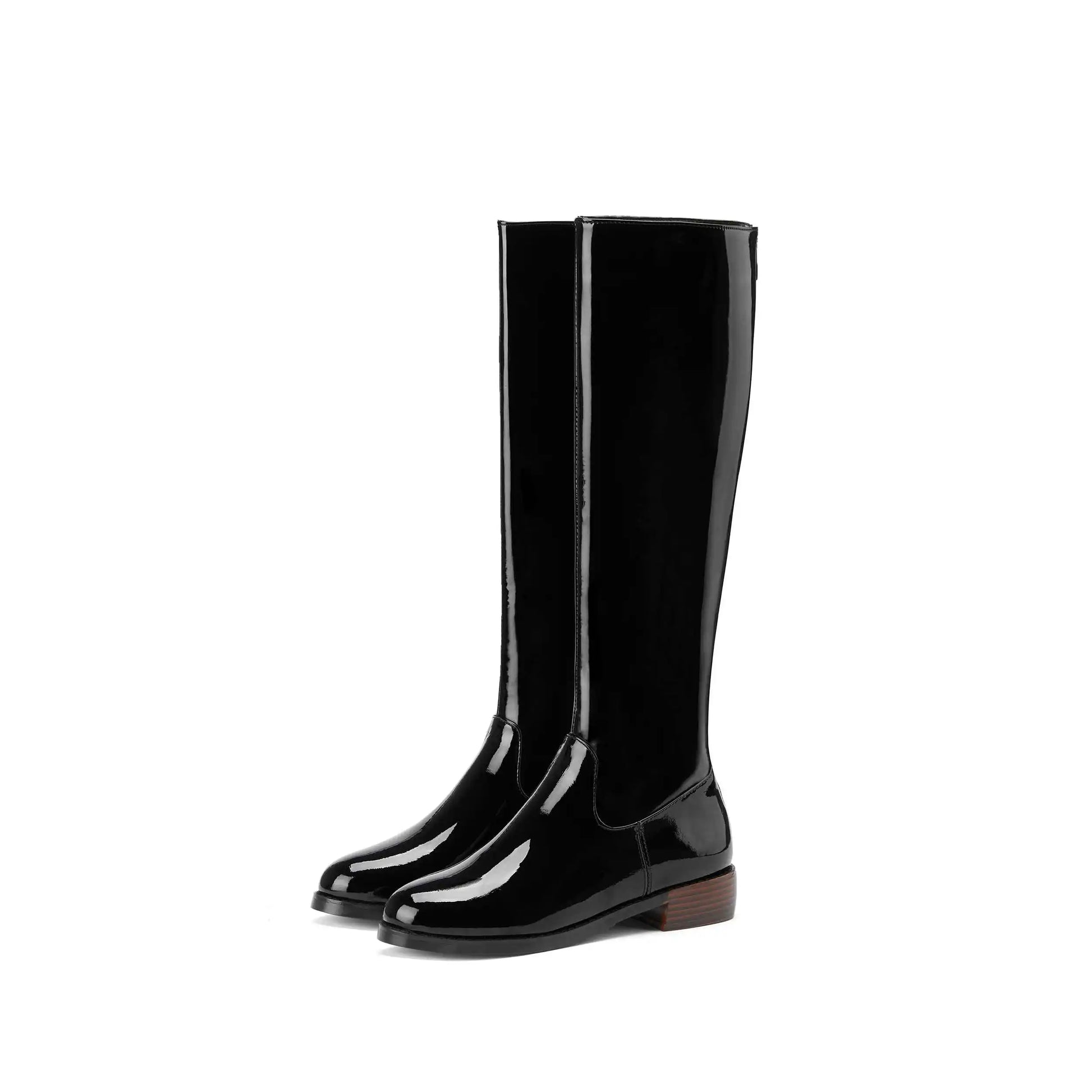 2026 New Arrival  Riding Boots - Cow Patent Leather Round Toe Med Heel Fashion Boots - ghoddosh.com 