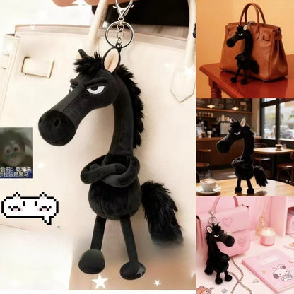 2026 New Black Horse Backpack Ornament / Plush Keychain Back Bag Cartoon Décor @ghoddosh.com