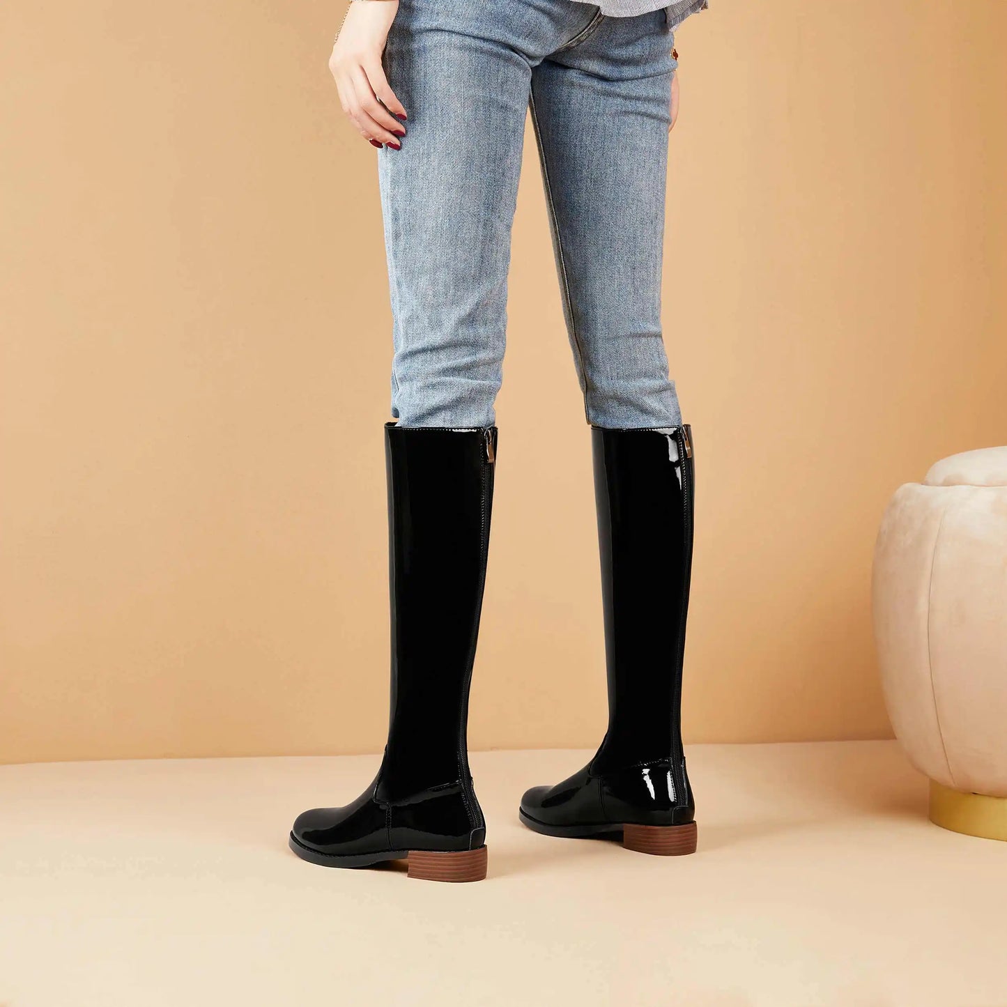 2026 New Arrival  Riding Boots - Cow Patent Leather Round Toe Med Heel Fashion Boots - ghoddosh.com 