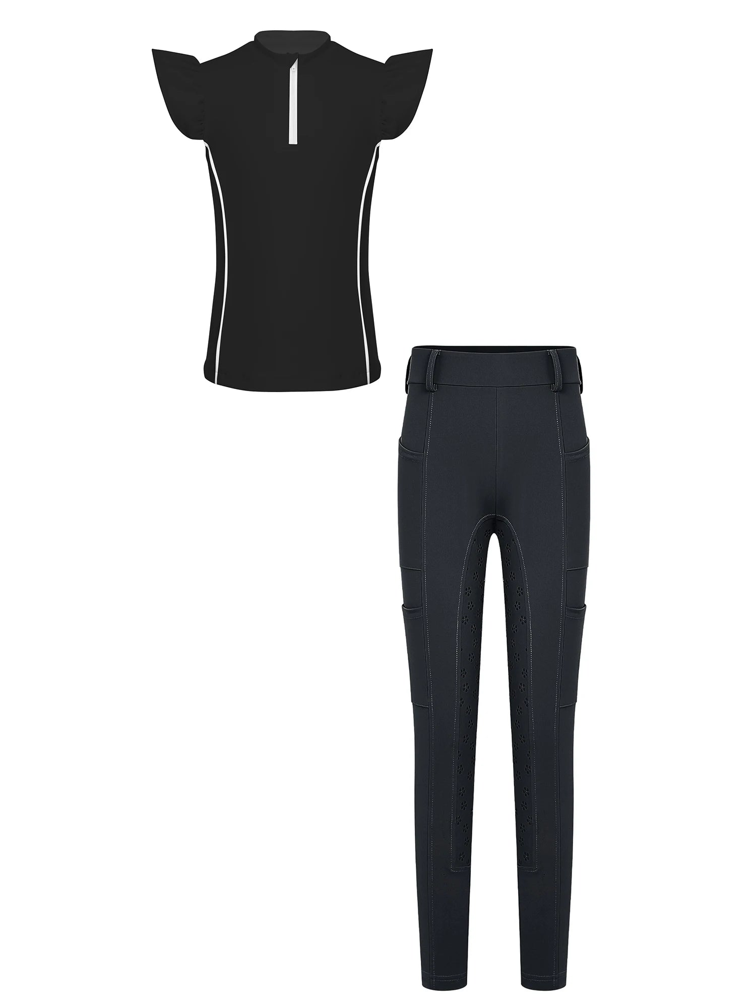  Girls' Equestrian Outfit Set Performance Riding Top & Anti-Slip Full-Seat Breeches @ ghoddosh.com