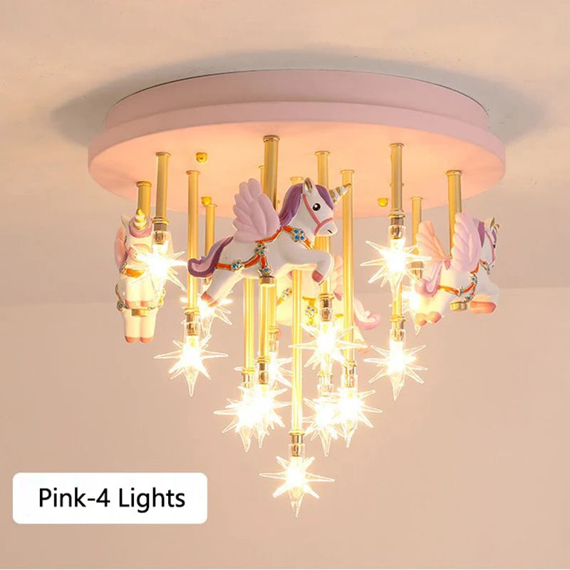 36W Cute Resin Horse Kids Ceiling Lamp - Pink/Blue LED Princess Bedroom Light for Children  @ ghoddosh.com
