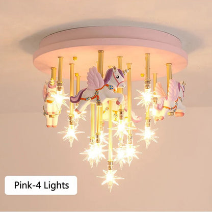 36W Cute Resin Horse Kids Ceiling Lamp - Pink/Blue LED Princess Bedroom Light for Children  @ ghoddosh.com