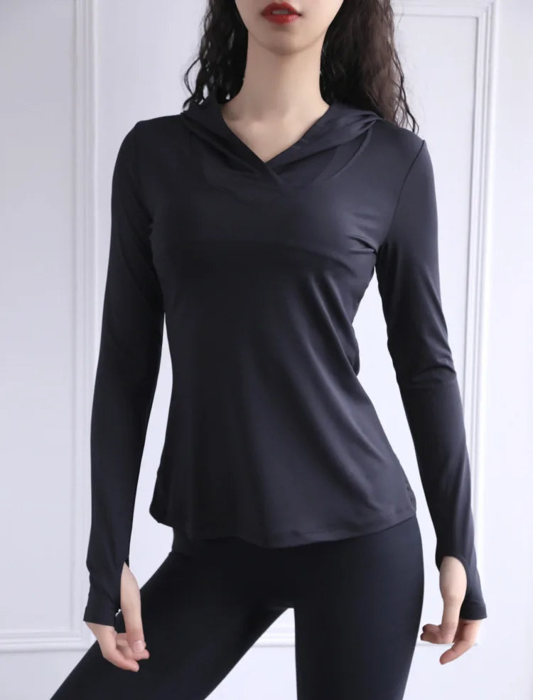 Women's Back Fork Mesh Breathable ,Long Sleeve ,Thumb Hole Sports  Hoodie @ ghoddosh.com