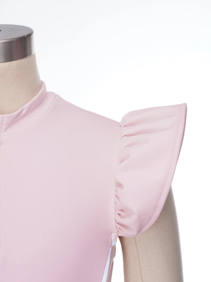 Girls Equestrian Quarter-Zip  Shirt | Kids Ruffled Sleeve Quick-Dry Horse Riding Top @ ghoddosh.com