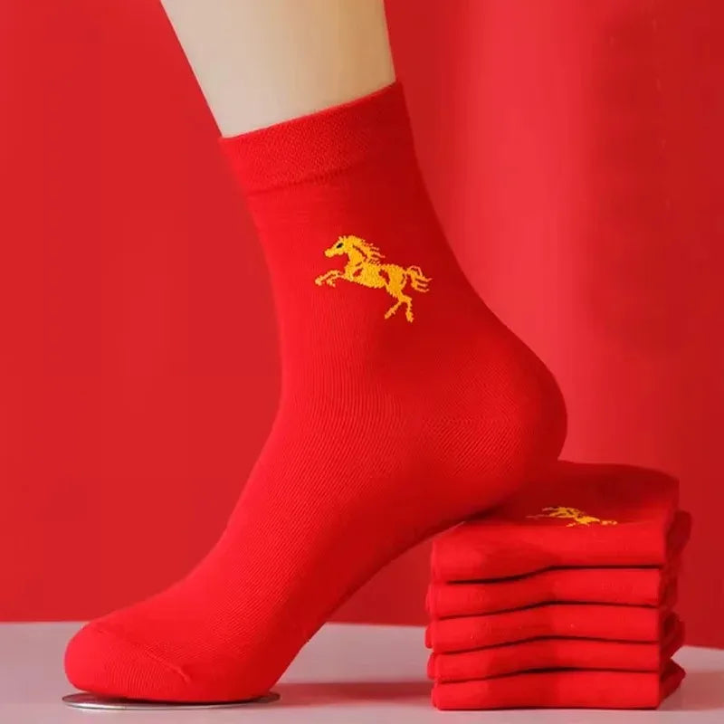 New Year of the Horse Chinese Style  2026 Zodiac Year Red Lucky  Cotton Socks  for Couple Christmas @ghoddosh.com