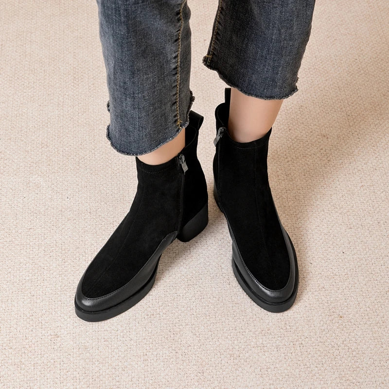 Women Ankle Boots -  Genuine Leather  Square Heels Women Booties - ghoddosh.com