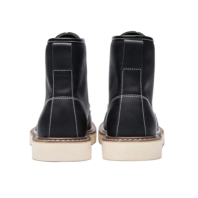 Vintage British Casual Men Shoes Handmade Autumn Winter Snow Plush Warm Leather Ankle Boots Leather @ ghoddosh.com