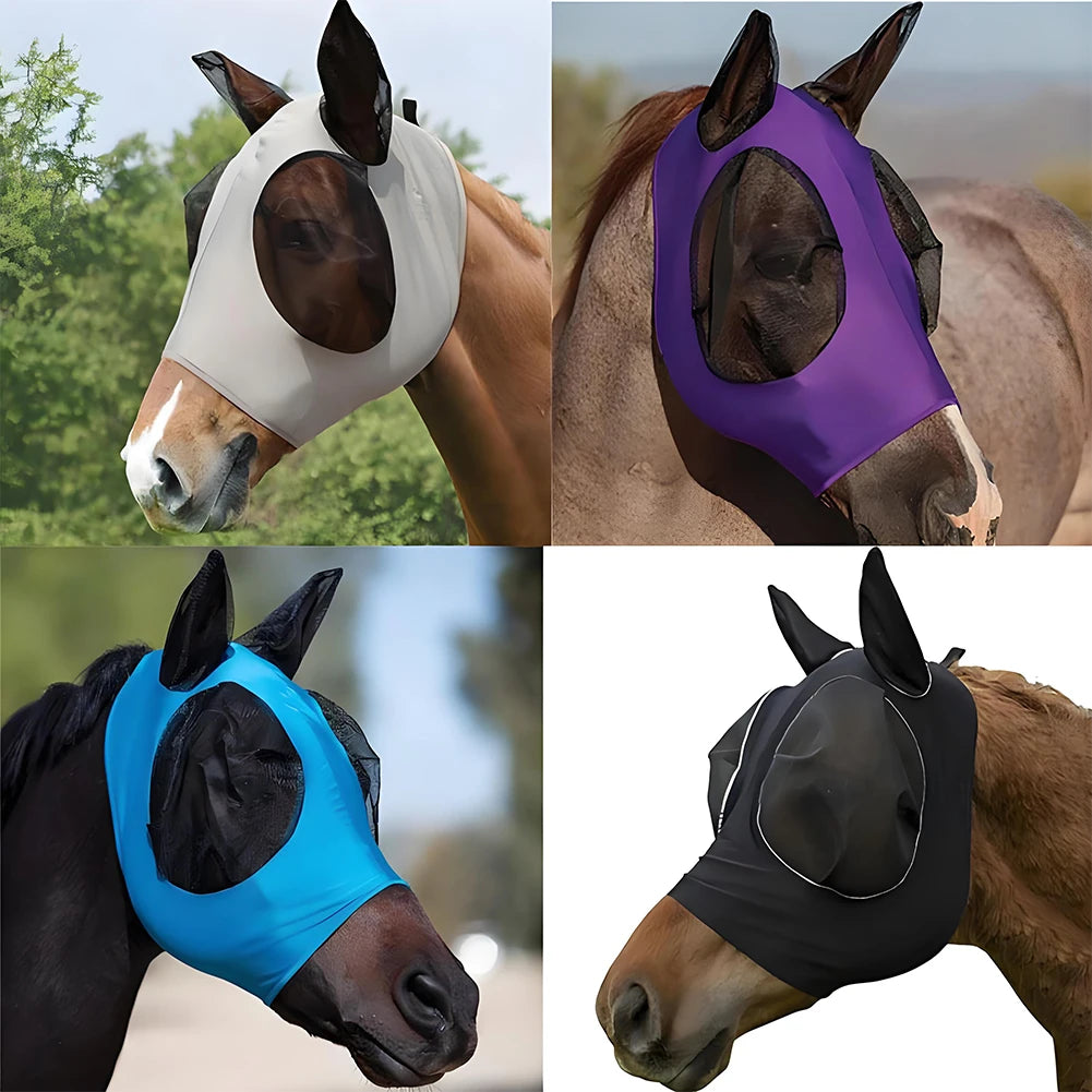 Anti Fly Stretchy Knitted Mesh Mask Breathable Anti Mosquito Mask Anti-Worms Horse Flying Mask Horse Riding Equestrian Equipment
