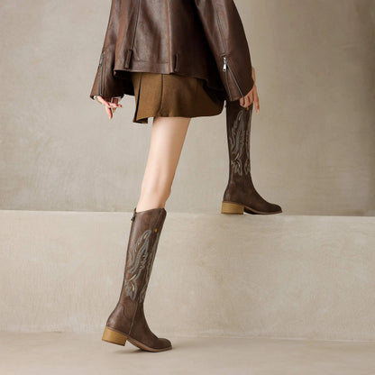 Cow Leather Embroider High Heels Modern Western Boots - Ghoddosh