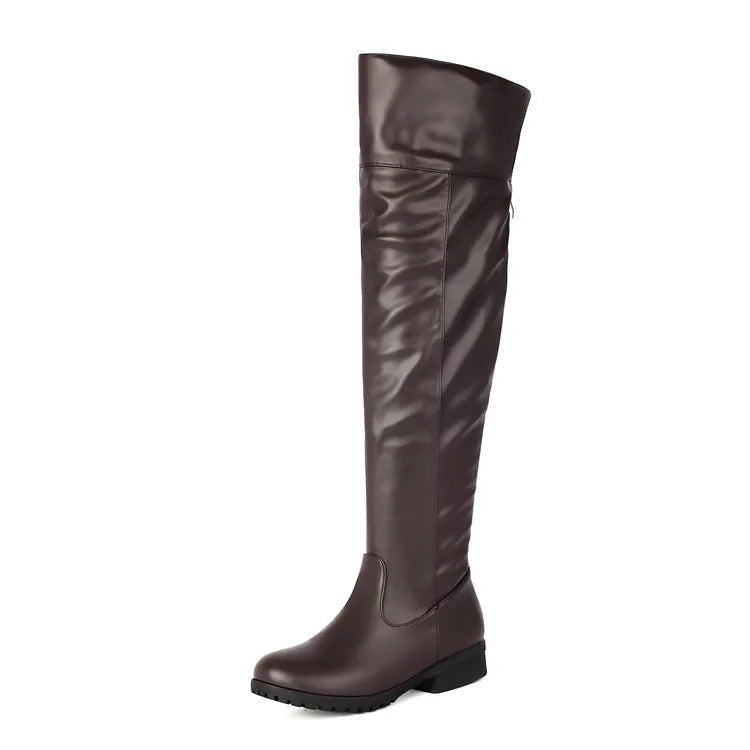 Ladies Thigh high Round Toe Boots , Thick Heels Knee High Bota @ ghoddosh.com