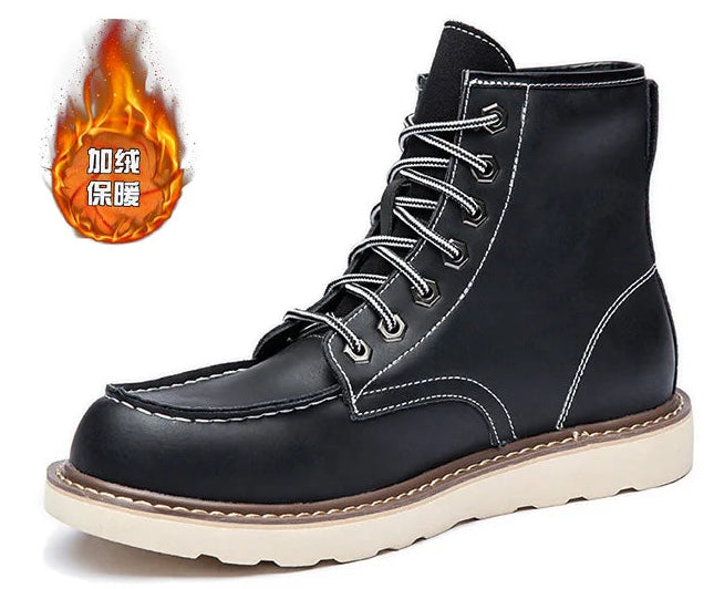 Vintage British Casual Men Shoes Handmade Autumn Winter Snow Plush Warm Leather Ankle Boots Leather @ ghoddosh.com