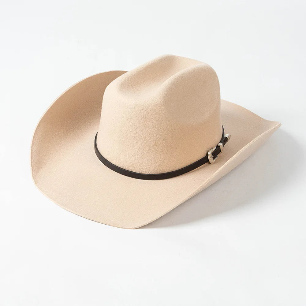 Unisex 100% Wool Cowboy Fedora Hat – Wide Brim Rolled Edge with Belt Buckle @ ghoddosh.com