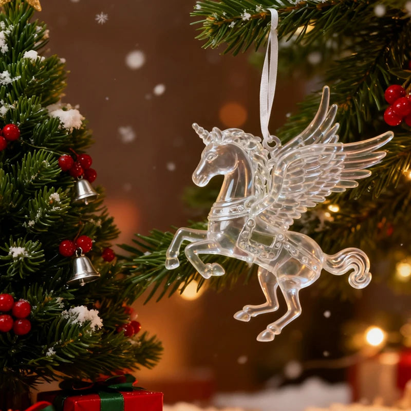 Acrylic Christmas Ornaments Clear Flying Unicorn - Xmas Tree Hanging Pendants  Decorations @ghoddosh.com