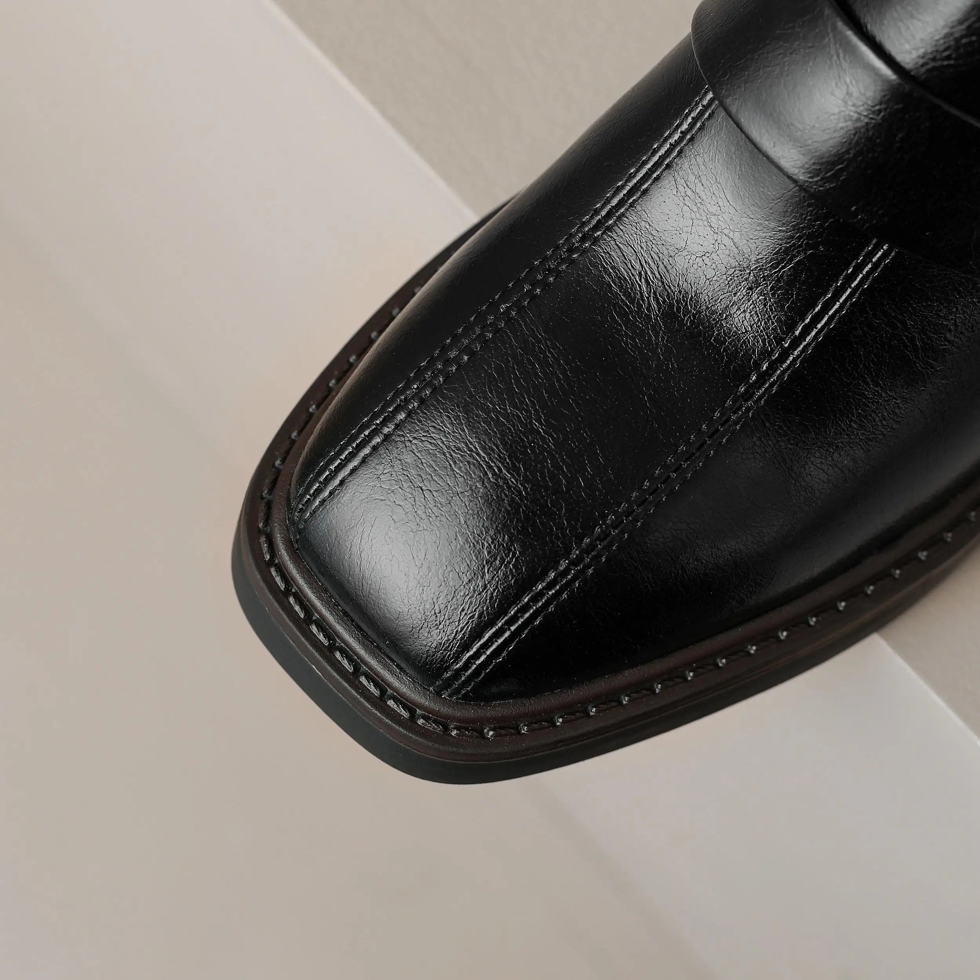 Retro Cow Split Leather Chelsea Boots — Square Toe, Platform Block Heel - Ghoddosh