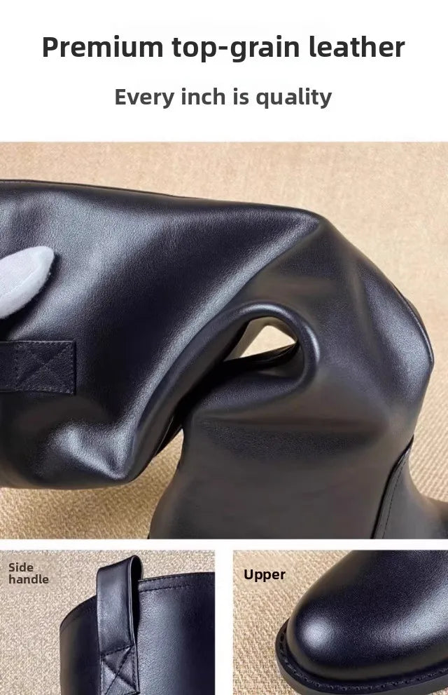 Equestrian Genuine Leather Long Flat Boots - Women's Horse Riding Knee High Boots @ ghoddosh.com