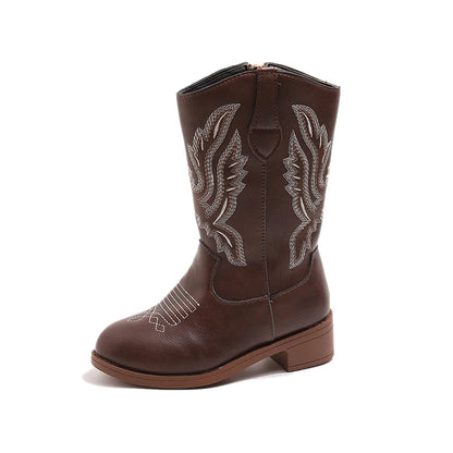 Kids Embroidered Western Cowboy Boots – Unisex Tall Pull-On Cowgirl Boots for Boys and Girls @ ghoddosh.com