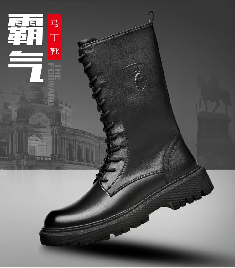 Men's Riding Winter Boots , Genuine Leather Lace Up Extra Long Mongolian High  Knight Ankle Boots@ghoddosh.com