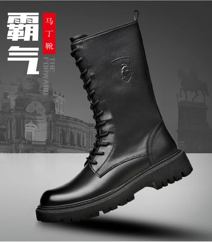 Men's Riding Winter Boots , Genuine Leather Lace Up Extra Long Mongolian High  Knight Ankle Boots@ghoddosh.com