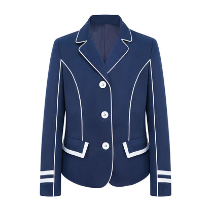 Navy blue blazer with white trim on a white background @ ghoddosh.com