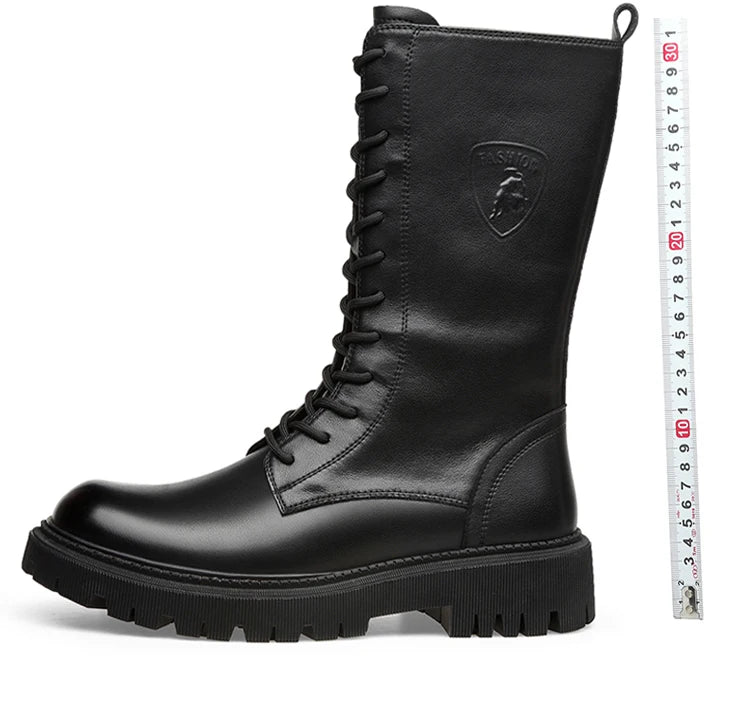 Men's Riding Winter Boots , Genuine Leather Lace Up Extra Long Mongolian High  Knight Ankle Boots@ghoddosh.com