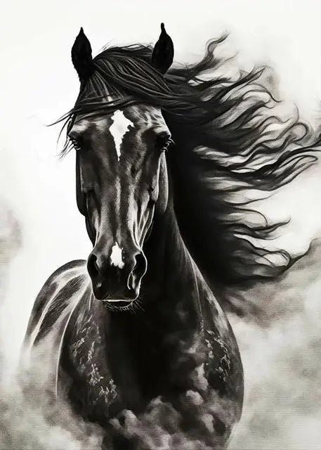 Dynamic Black and White Running Horses Canvas Wall Art