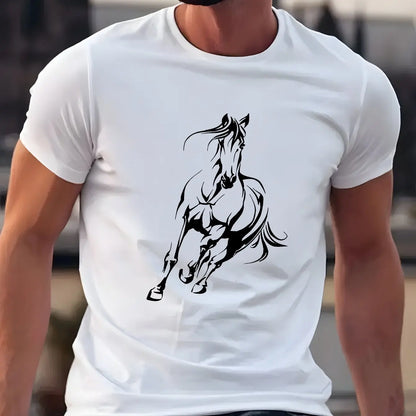 Men's  pure cotton fashionable casual  running horse pattern T- Shirt  - Ghoddosh