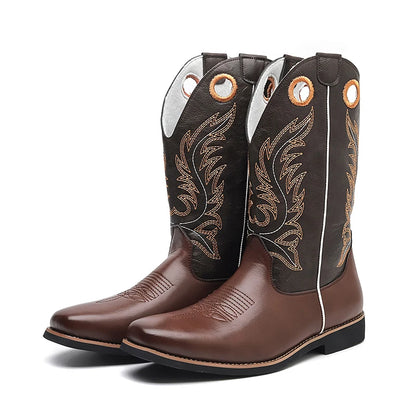 Men’s Knight High-Top  , Square Heels Embroidered Western Cowboy Boots - Ghoddosh