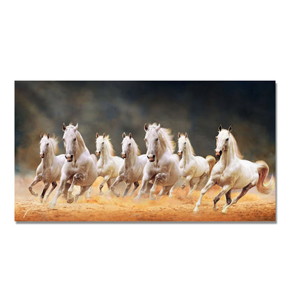 7 White Running Horses Canvas