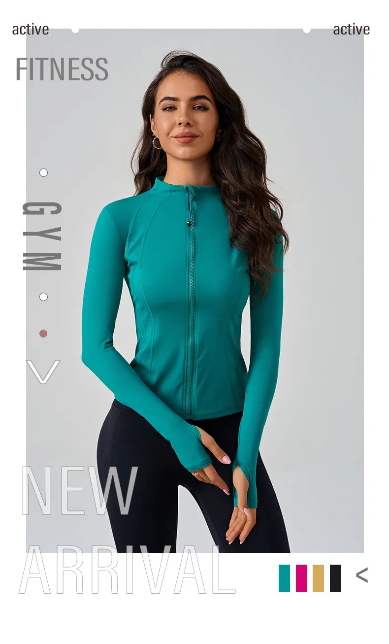 Full Zipper Sports  Women's Shirt -  Slim Long Sleeve  Exercise Sweatshirt @ ghoddosh.com