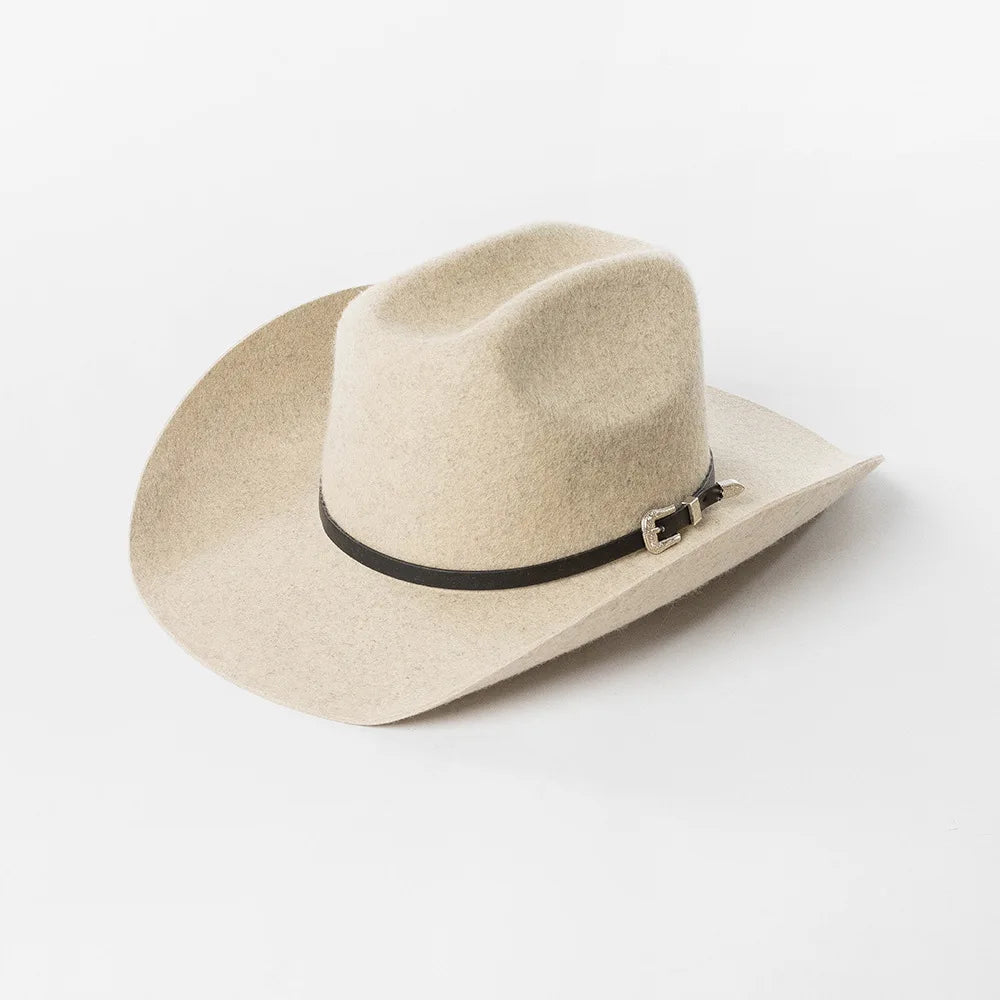 Unisex 100% Wool Cowboy Fedora Hat – Wide Brim Rolled Edge with Belt Buckle @ ghoddosh.com