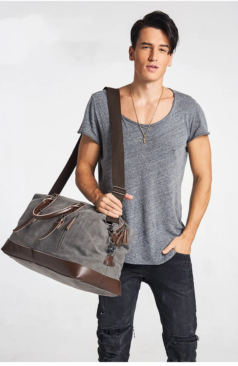 Men PU Leather Outdoor Luggage  Bag Large Capacity Shoulder Equestrian bag . Ghoddosh