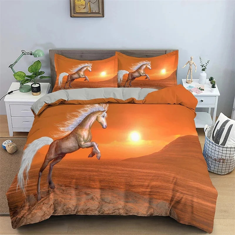 2/3pcs  Horse Bedding Set /   Duvet Cover Set with Pillowcase Horsey Cover @ ghoddosh.com