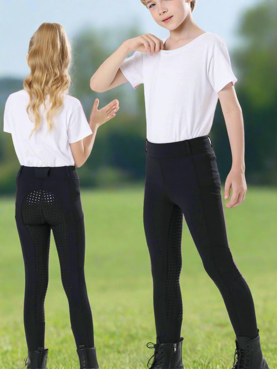  Kids’ Spring & Autumn Full-Silicone Riding Breeches – Brushed, Elastic & Soft